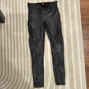 Spanx Black Faux Leather Moto Leggings